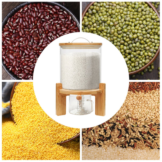 5L Clear Cereal Dispenser with Measuring Cup Glass Food Storage Container for Rice, Flour, Pet Food, Kitchen Organization