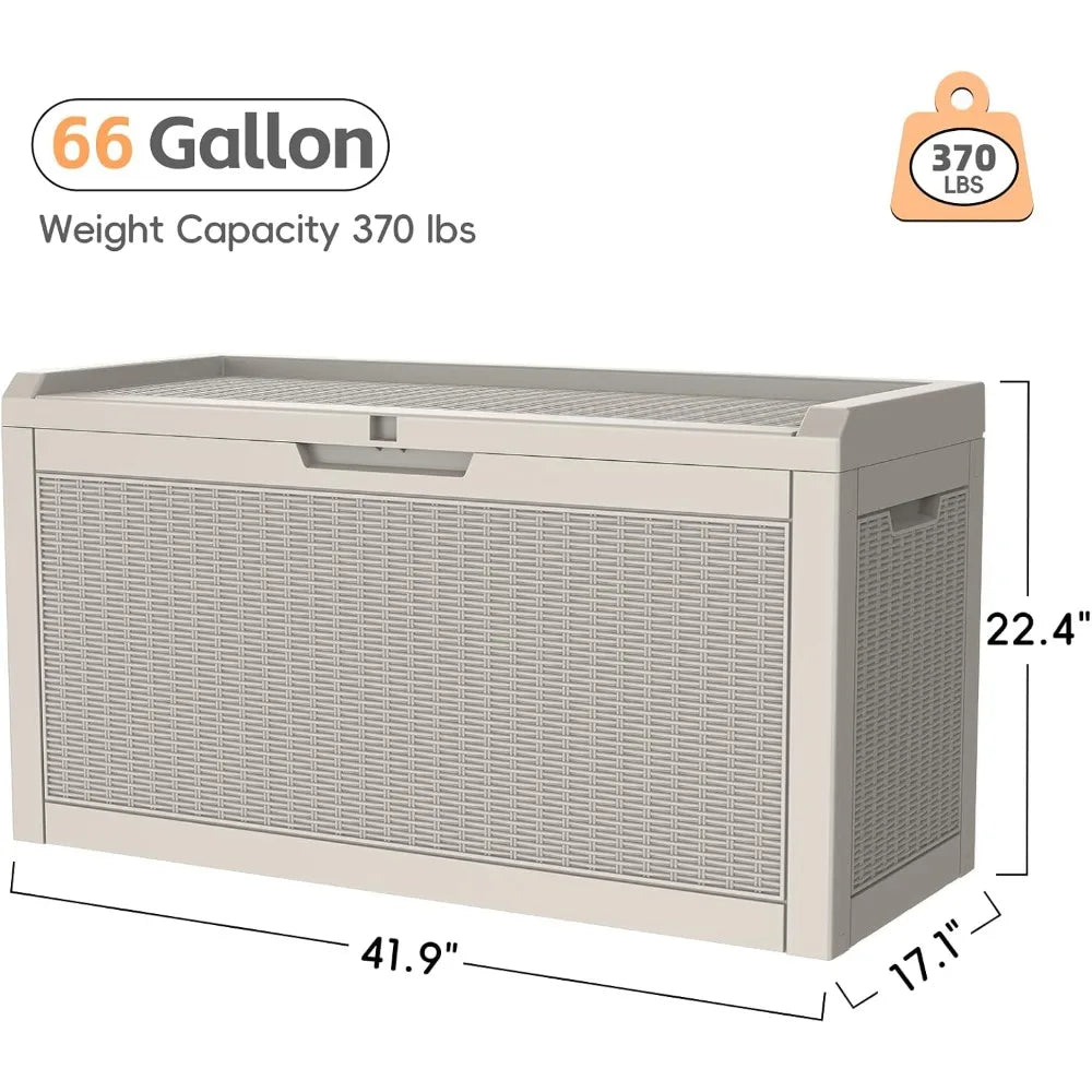 Outdoor Storage Box Waterproof Deck Box Patio Storage Bin with Seat 66 Gallon Grey