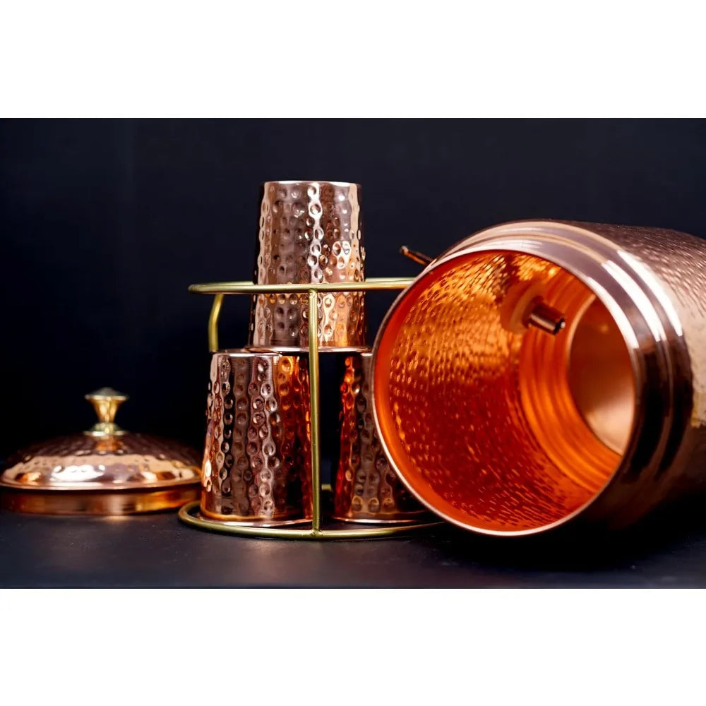 Pure Copper Water Dispenser with Tap & 4 Copper Glasses, 5L/218oz
