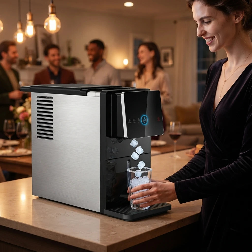 Countertop Ice Maker Machine, Automatic Self-Cleaning Portable Ice Maker with Stainless Steel, Fast Ice Making, LED Touch Panel & Automatic Dispensing for Home Kitchen Office Bar
