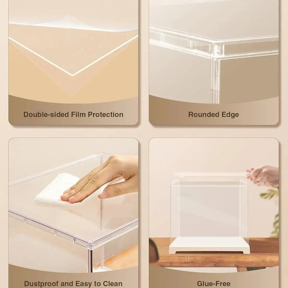 Rolife Clear Acrylic Display Box for Hobby Collectible Dust Cover Display Case for Miniature House Stackable Storage Plastic Box