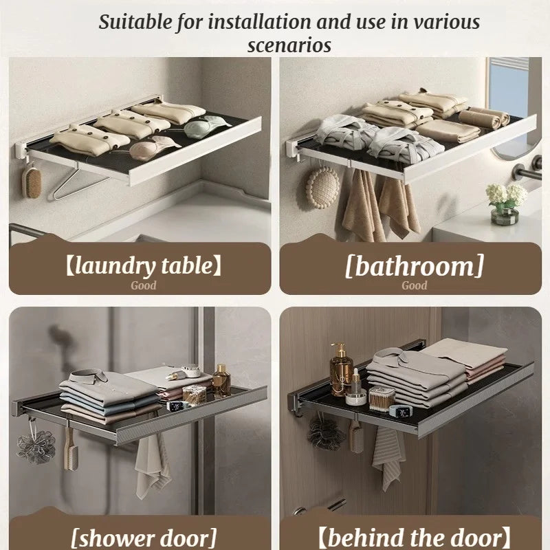 Folding And Retractable Storage Rack In The Bathroom, No Need For Punching Holes, For Storing Clothes, Towels, Towels, And Towel