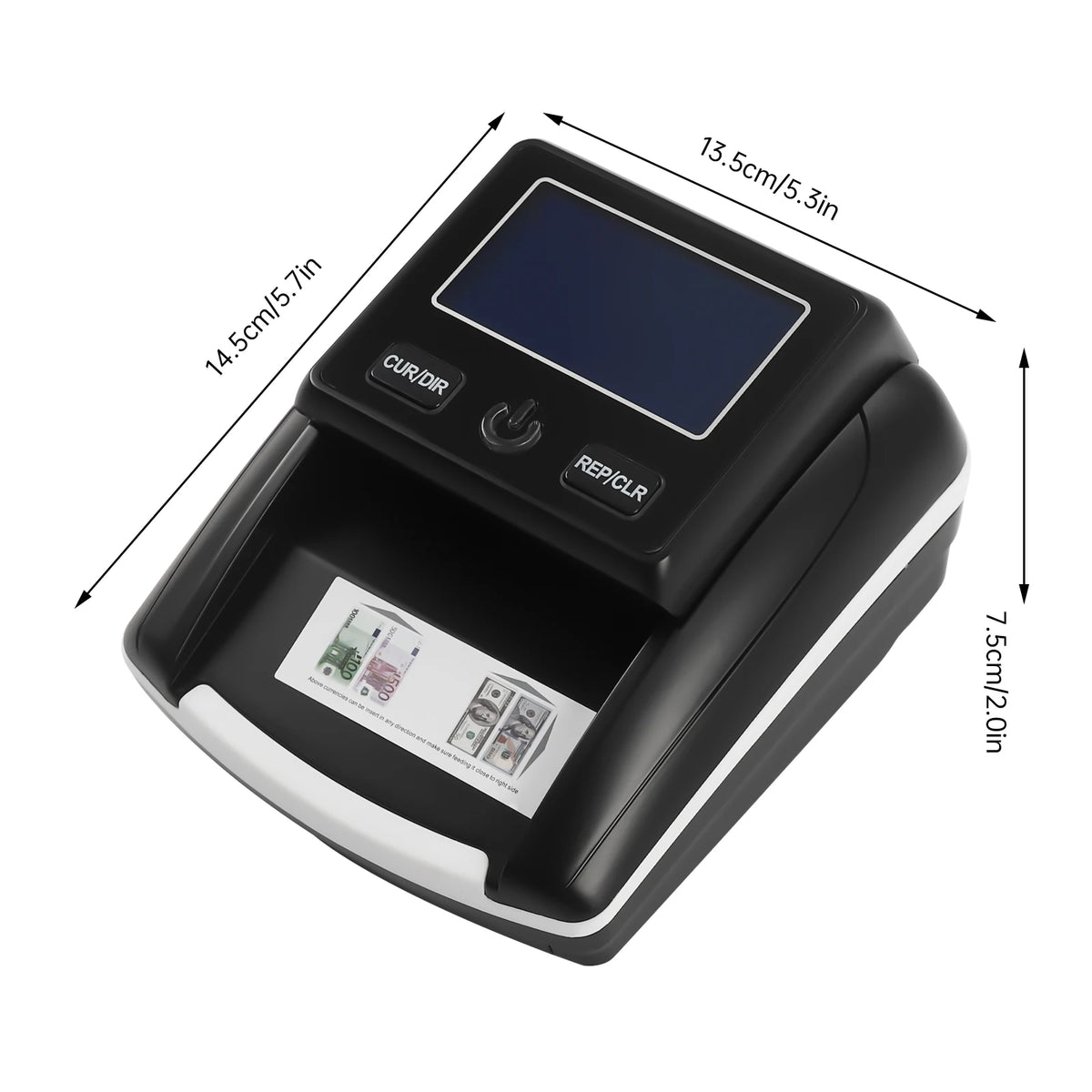 Counterfeit Bill Detector 2-in-1 Detect Count 1-999 Count Range 500mAh Rechargeable Battery 4-5h Endurance Portable Money Checker Machine Any Direction Bill Insert USD EUR Currency Tester For Company Accounting Office Mall