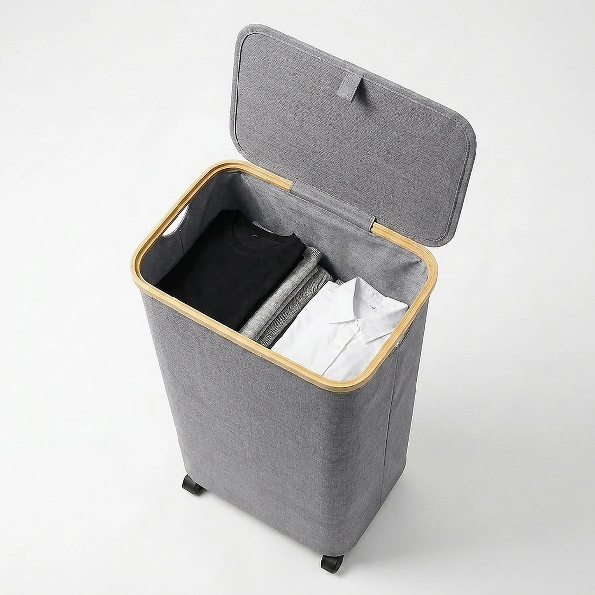 Zoyiancy Black Rolling Laundry Basket 110L, Slim Tall Laundry Hamper on Wheels with Lid and Bamboo Handles for Bedroom, Bathroom, Dormitory and Laundry Room