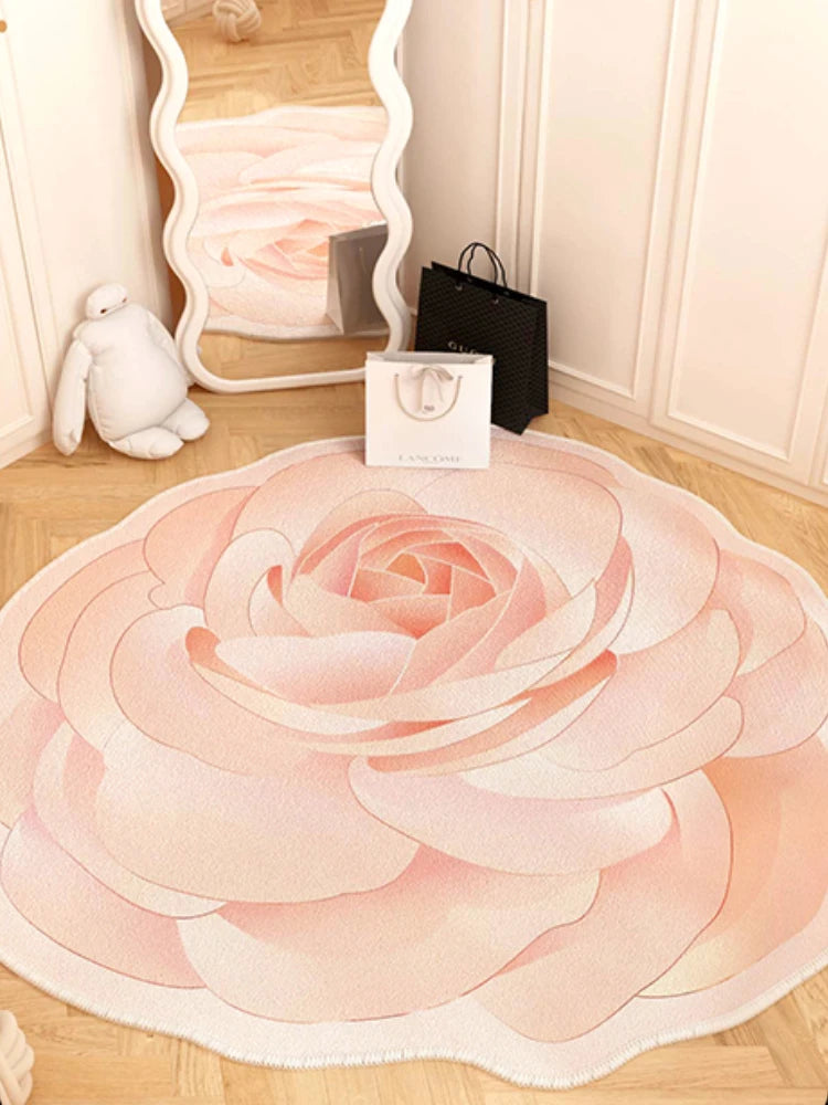 French Style Living Room Decoration Flower Carpet Light Luxury Mirror Floor Mat Girly Rugs for Bedroom Home Irregular Shape Rug