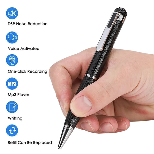 Pen-shaped Continuous 12-hour Digital Voice Recorder 192Kbps One-button Audio Recorder Portable Audio Video for Conferences