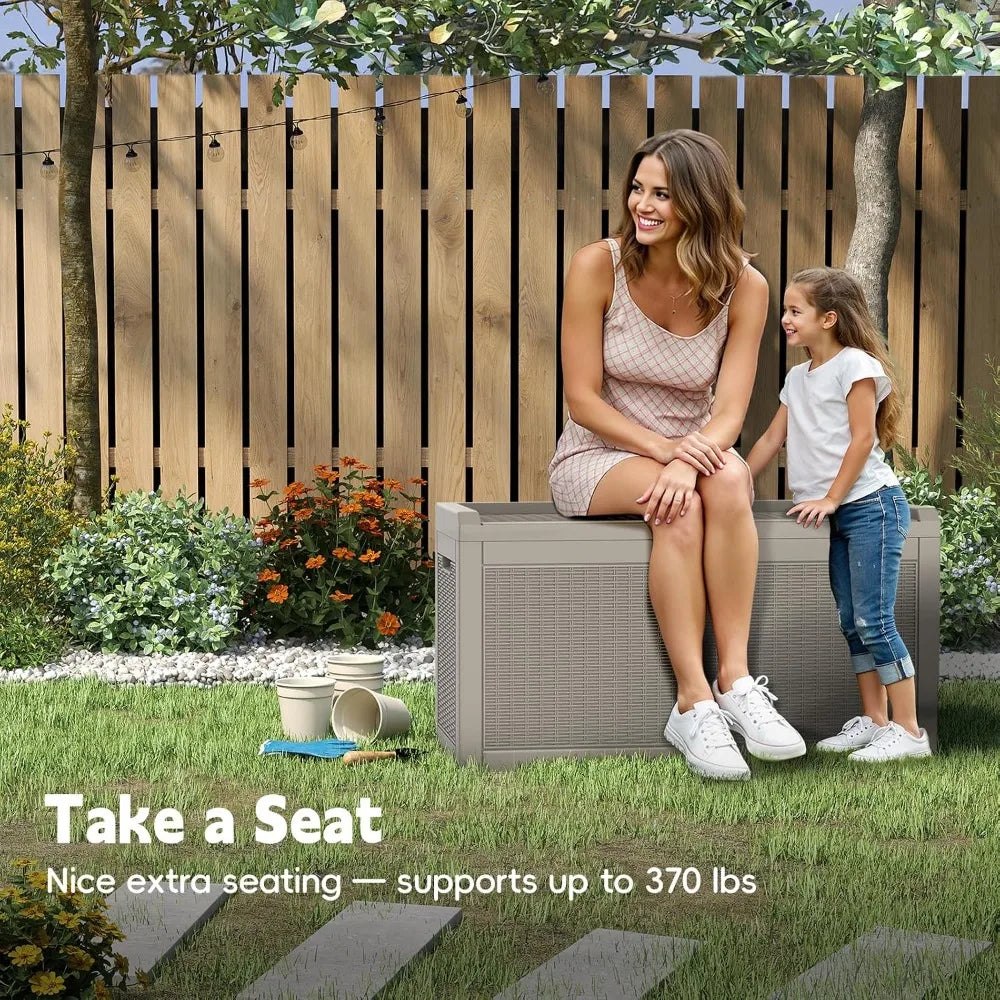 Outdoor Storage Box Waterproof Deck Box Patio Storage Bin with Seat 66 Gallon Grey
