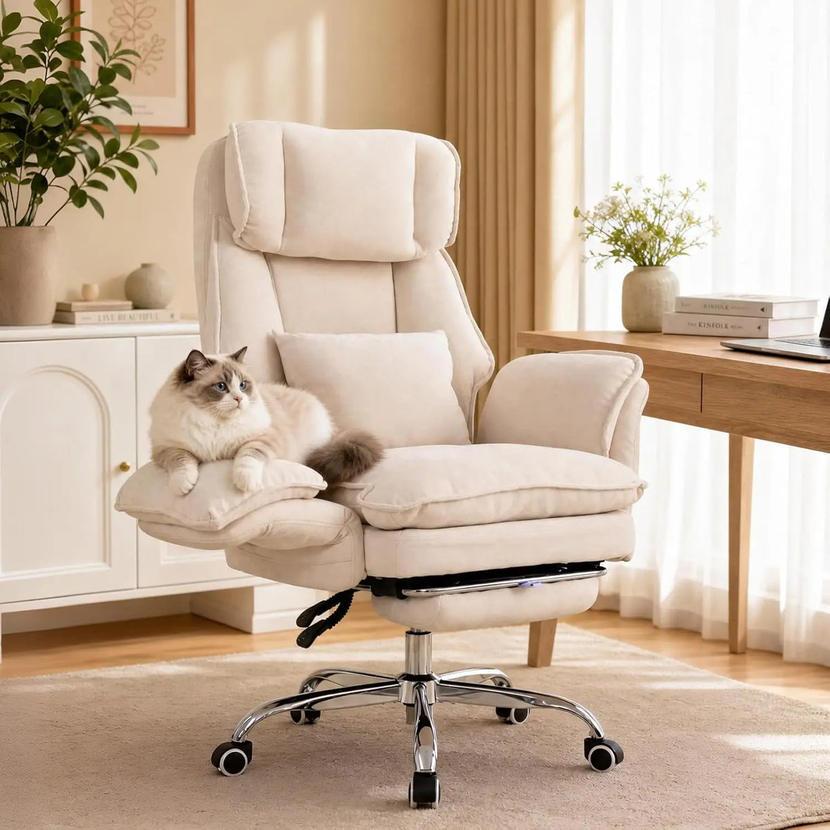 Office Chair with Flip Armrests & Foot Rest,Criss Cross Legged Home Office Desk Chair with Pet Seat,Ergonomic, Customized