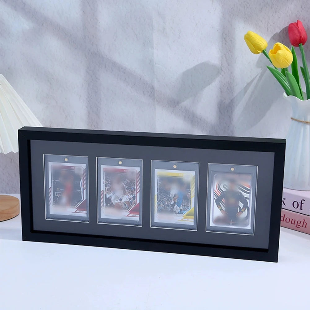 Trading Card Display Frame for 4 Standard Cards - Wall Mount Baseball Card Display Case with UV Protection Magnetic Card Holder