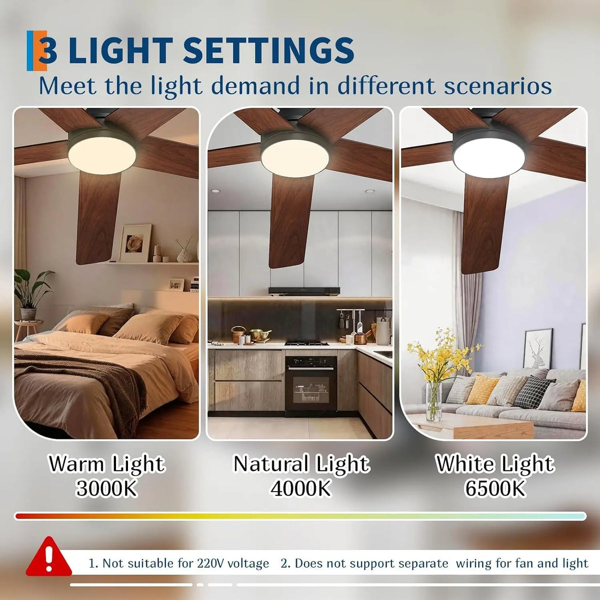 42/52" Low Profile Ceiling Fans with Lights and Wood Blades for Indoor/Outdoor | Remote Control, Flush Mount, 6-Speed, 5 Wood Blades, 3CCT Dimmable LED, Reversible Quiet DC Motor
