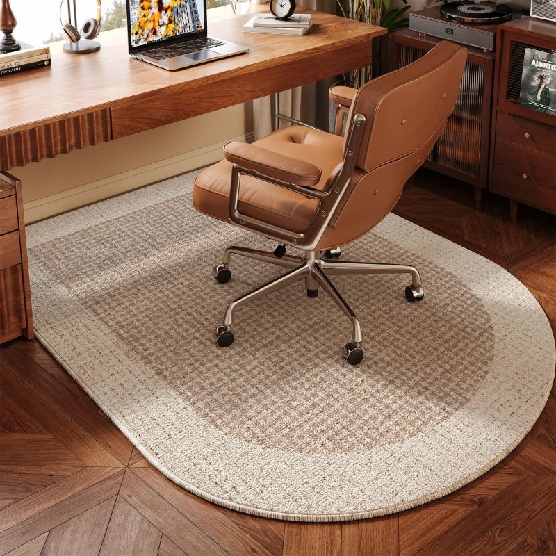 VIKAMA Beige Oval Office Chair Mat Non Slip Washable Mat Carpet For Office Bedroom Gaming Room Home Decor