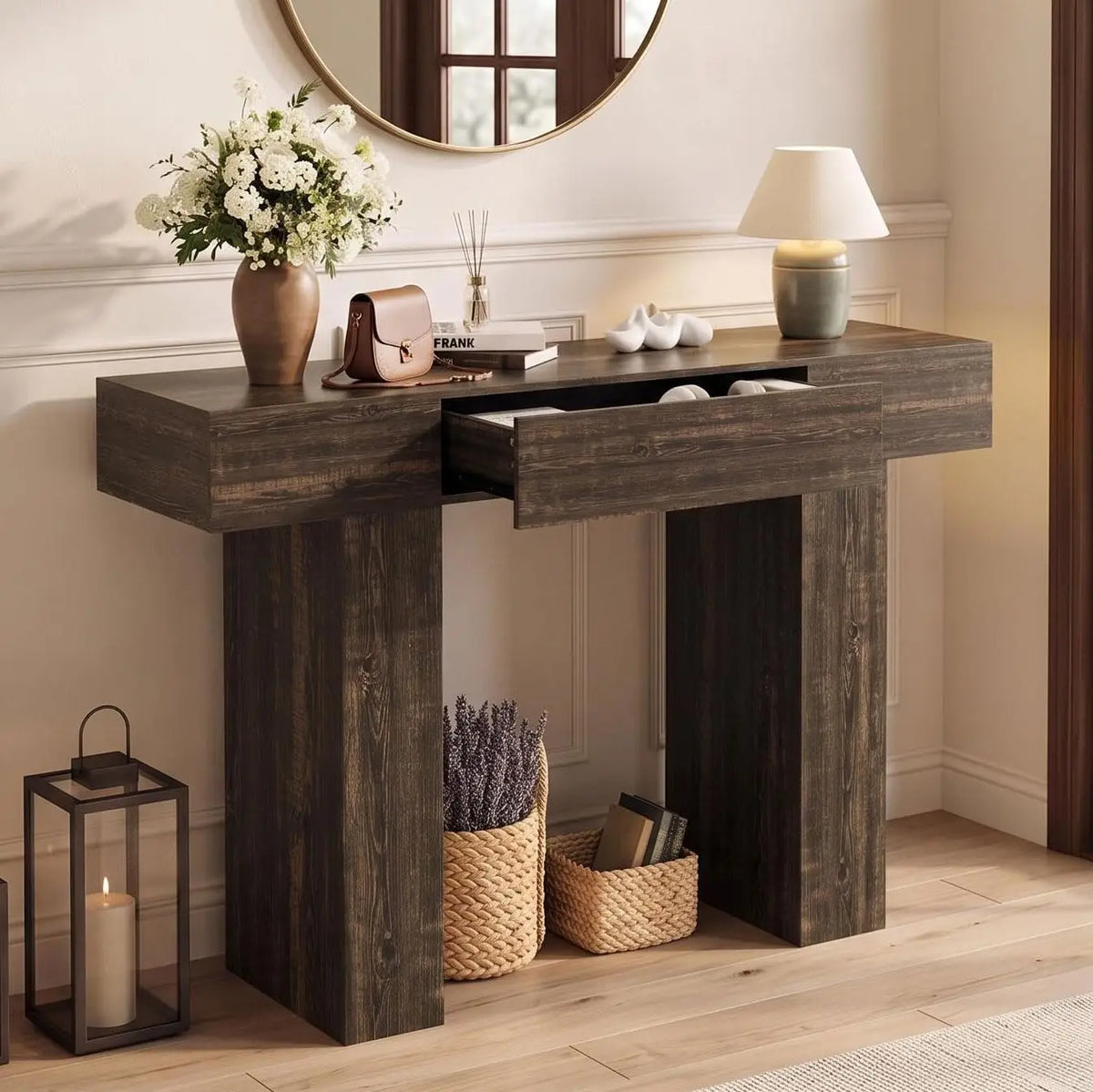 47" Long Console Table with Drawer,Narrow Entryway Table,Charcoal | Wood Rectangular Sofa Table Behind The Couch,TV Stand,Farmhouse Entry Way Tables for Entrance,Hallway,Foyer,Living Room
