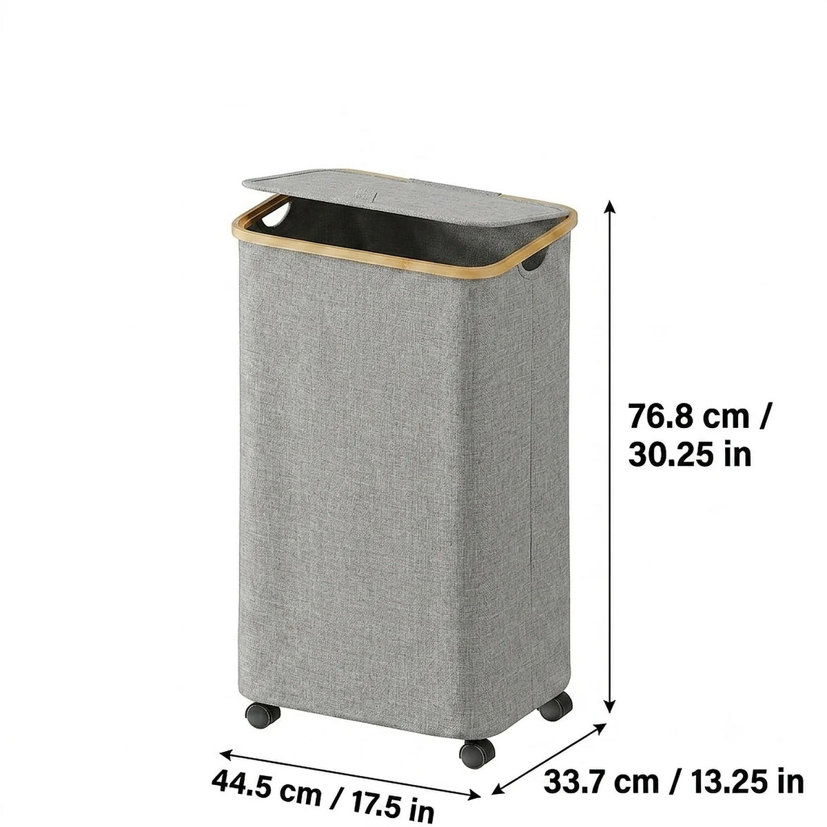 Zoyiancy Black Rolling Laundry Basket 110L, Slim Tall Laundry Hamper on Wheels with Lid and Bamboo Handles for Bedroom, Bathroom, Dormitory and Laundry Room