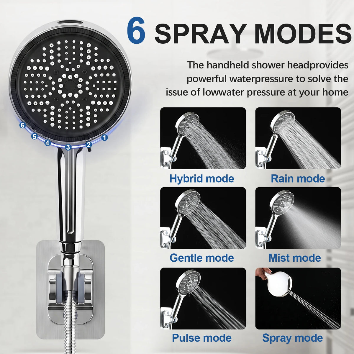 Shower Head, Rain Shower Head with Handheld Spray Combo, Anti-Leak Shower Head with Holder,8/10 Inch Adjustable High Pressure Rainfall Shower Head, Dual Showerhead Set with Long Shower Hose (Silver)