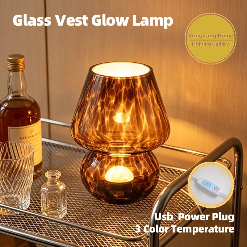 Murano Glass Table Lamp Modern Simple Textured Mushroom Bedside Lamp 3-Color Temperature Bedroom Living Room Decor Light