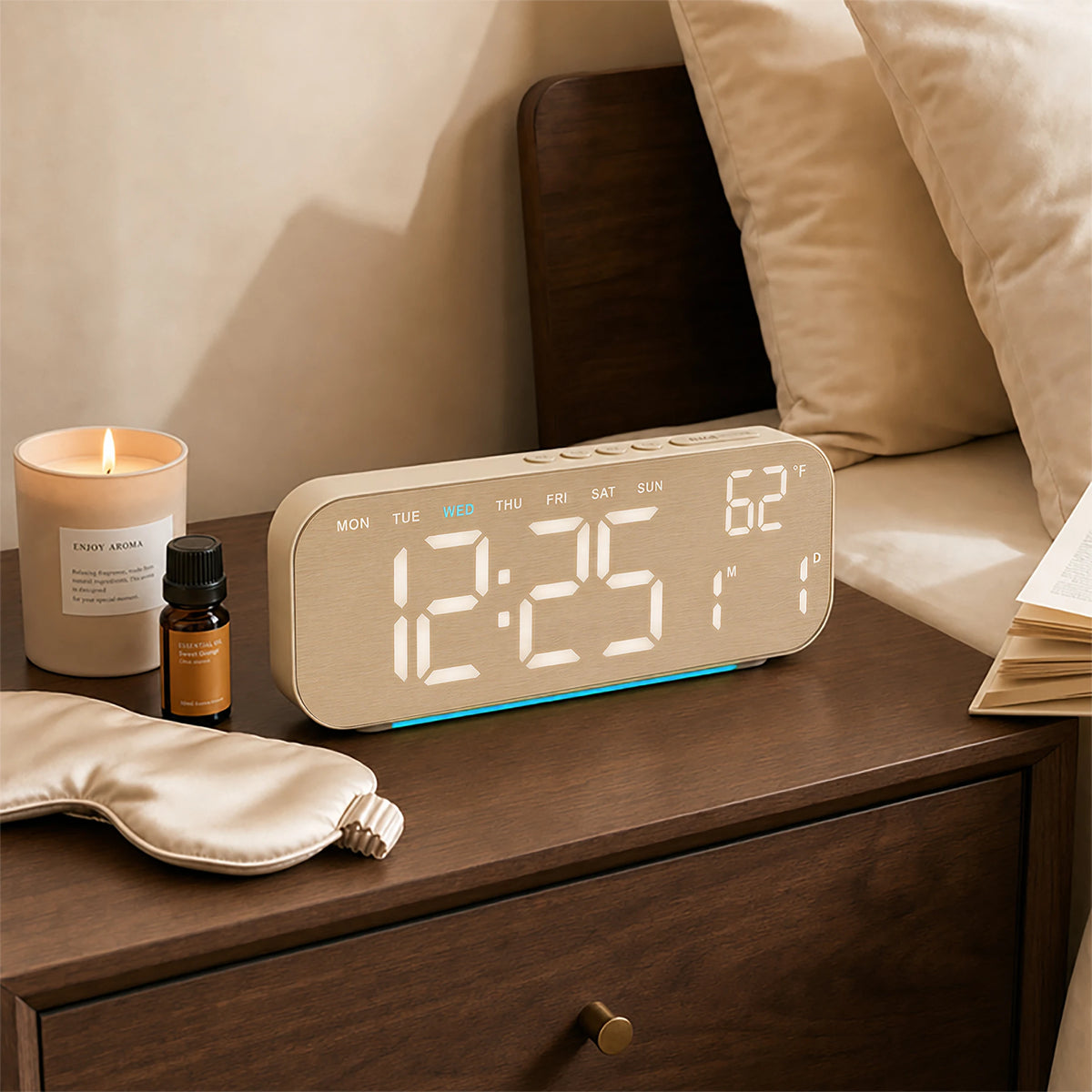 Timess 10inch 4-Color Digital Electronic Alarm Clock, with Ambient Light, Dual Alarms, Automatic Dimming Large Display, Timer, Usb-C Bedroom Bedside Table Clock