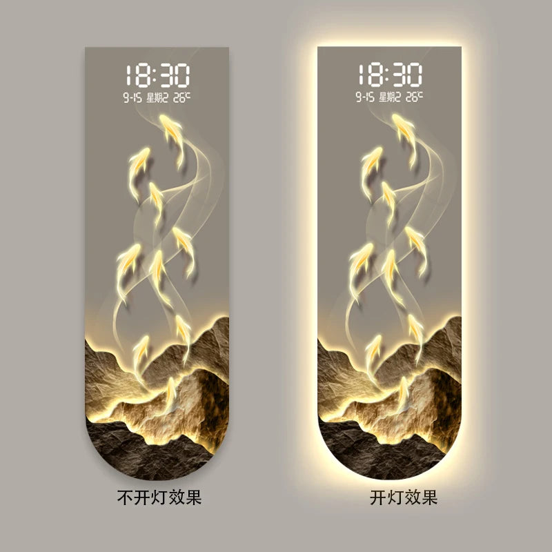 Sunlit Golden Mountain Entrance Decor Painting New Chinese Style Creative Touch-Sensitive Digital Clock High-End Living Room LED