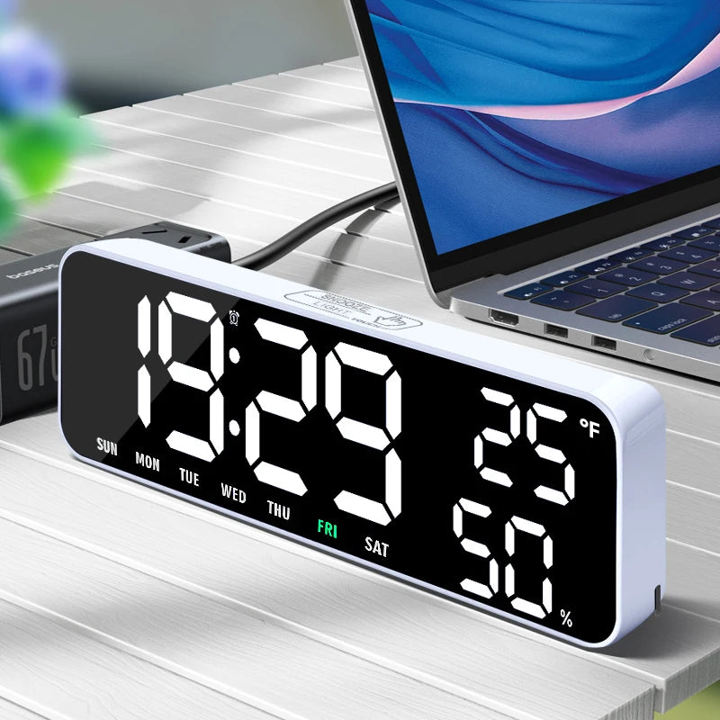 Timess Large Display Digital Alarm Clock with Dual Alarm, Snooze, Temperature Humidity, Week Display, 3 Brightness Levels, Usb-C Powered