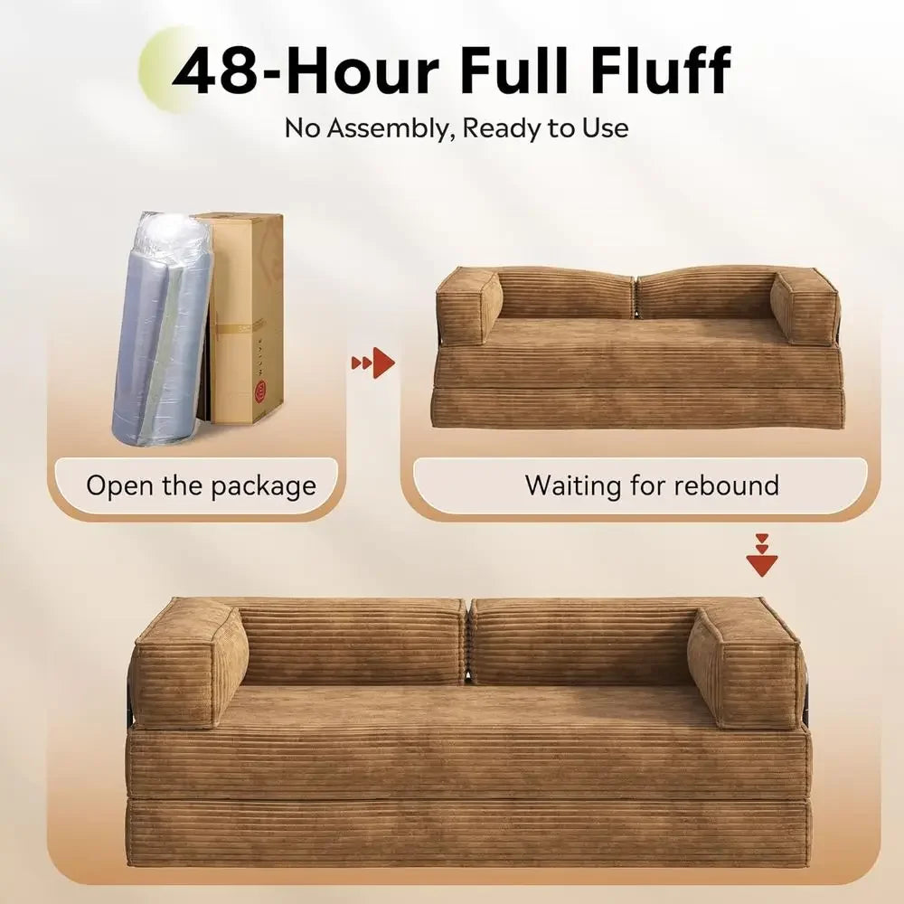 Convertible Sleeper Sofa Bed with Storage, Pull Out Couch, Corduroy, Brown