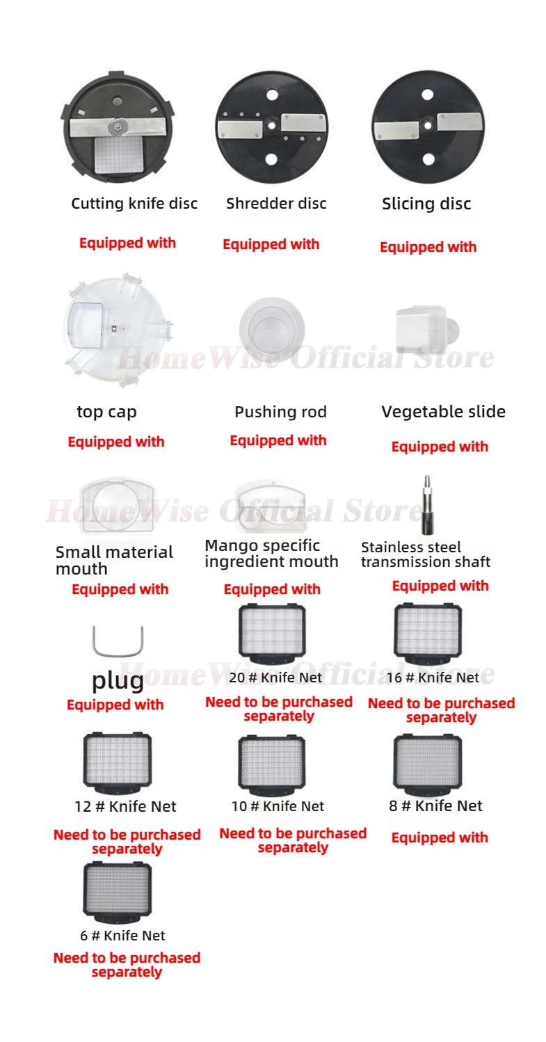 HomeWare M1 Multifunctional Vegetable Cutter Fruit Cutting Maker Cube Shredding Slicing large-caliber inlet Food processor