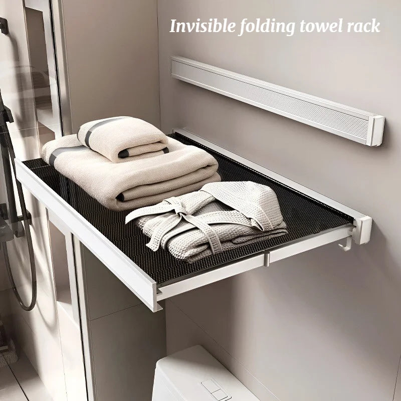 Folding And Retractable Storage Rack In The Bathroom, No Need For Punching Holes, For Storing Clothes, Towels, Towels, And Towel