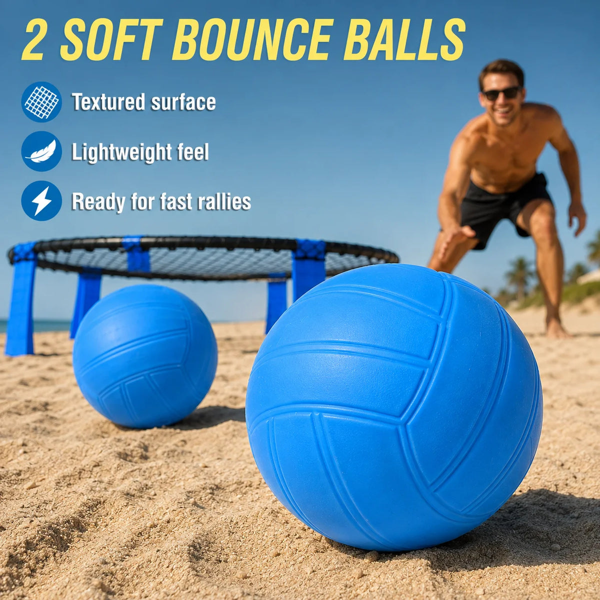 2 Balls Roundnet Game Set Portable Outdoor Sports Beach Lawn Game for Backyard Park Camping Family Party with Net Pump Carry Bag