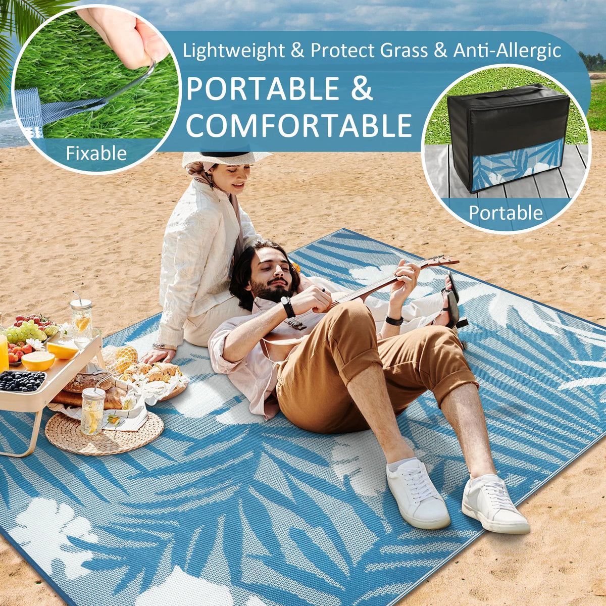 8‘x10' Outdoor Rug Waterproof Recycled Plastic Straw Rug Patio Rug Indoor Outdoor Carpet for Patio Deck Camping RV Beach