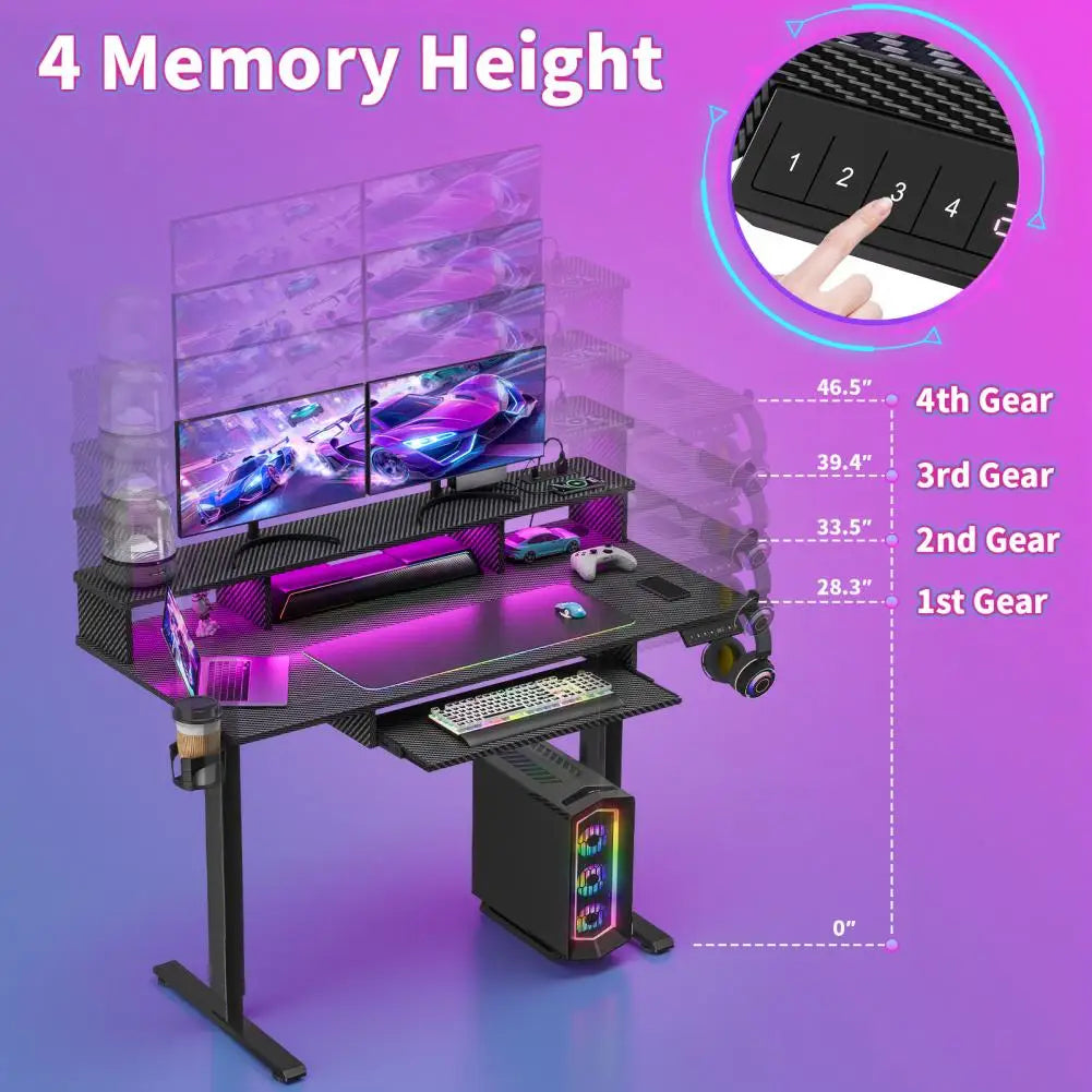 Gaming Standing Desk, Computer Desk with Keyboard Tray, Home Gaming Desk with Monitor Stand, Headphone Hook, Height Adjustable