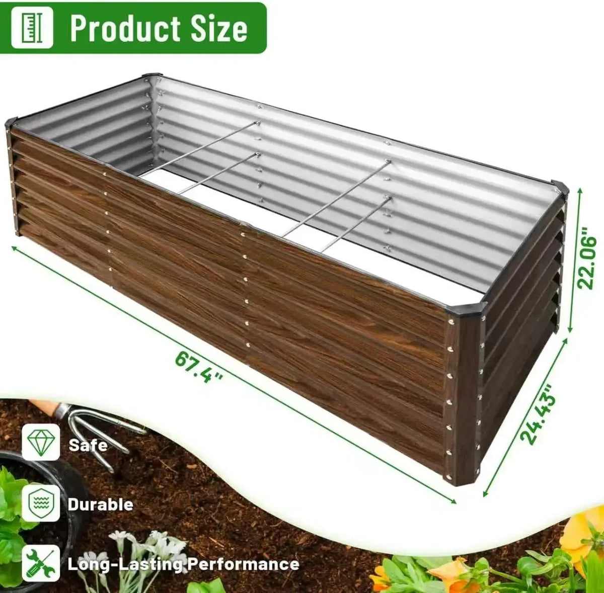SnugNiture 2-Pack 6x2x2FT Galvanized Raised Garden Bed Kit, Metal Planter Box for Planting Plants Vegetables, Brown