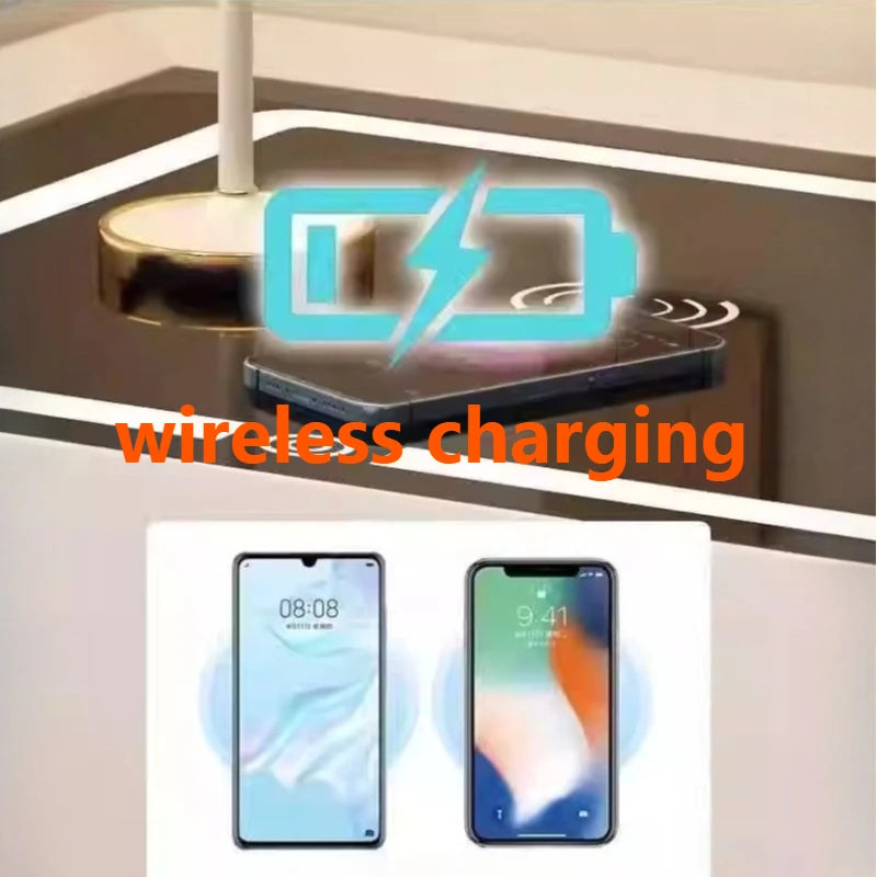 Modern Decor Bedside Table With Charging Station Tricolor Lamp Nightstands Fingerprint Lock Guard Against Theft Room Furniture