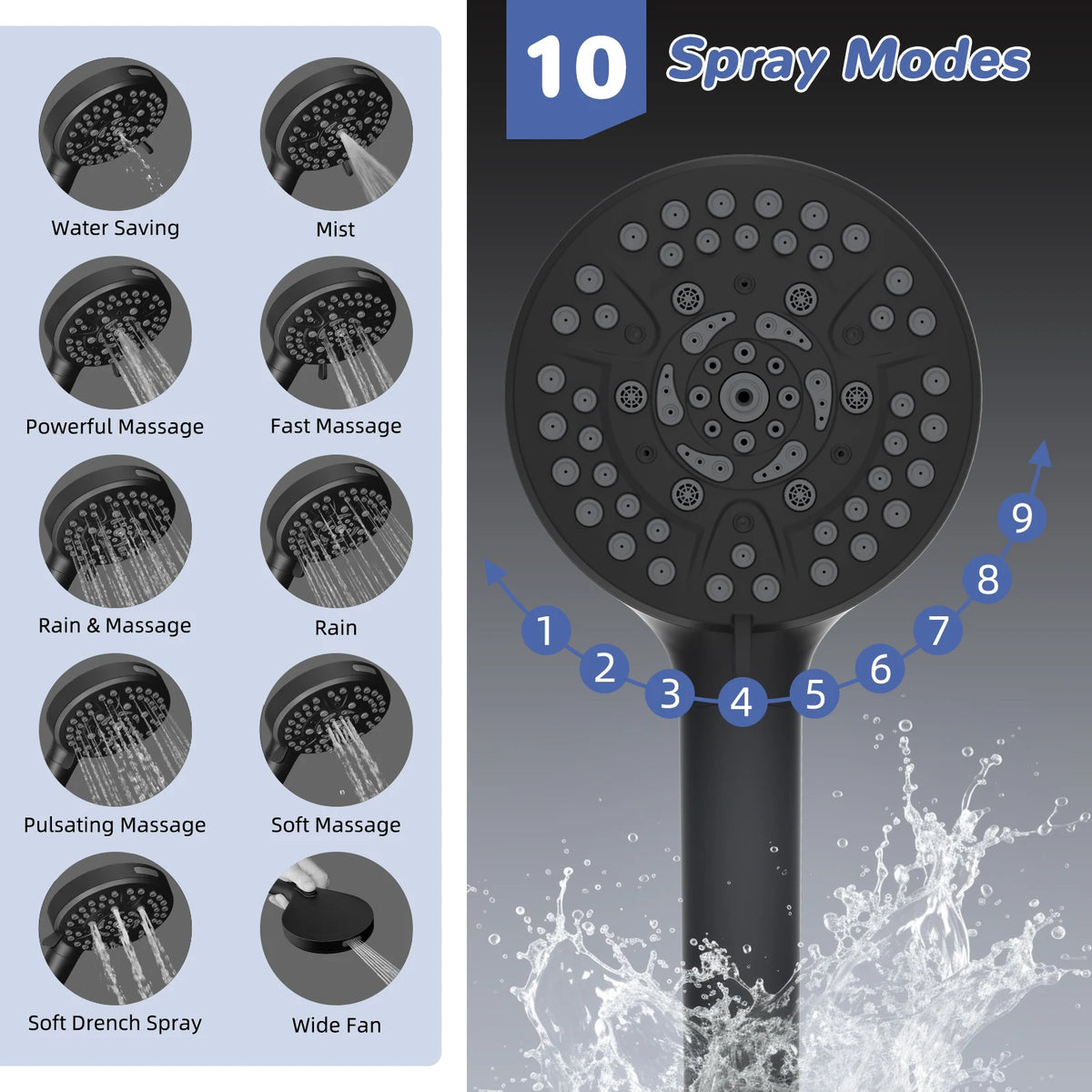 Bathroom Shower Set High Pressure 13 inch Shower Head with Hand Shower Extension Arm with Slide Bar