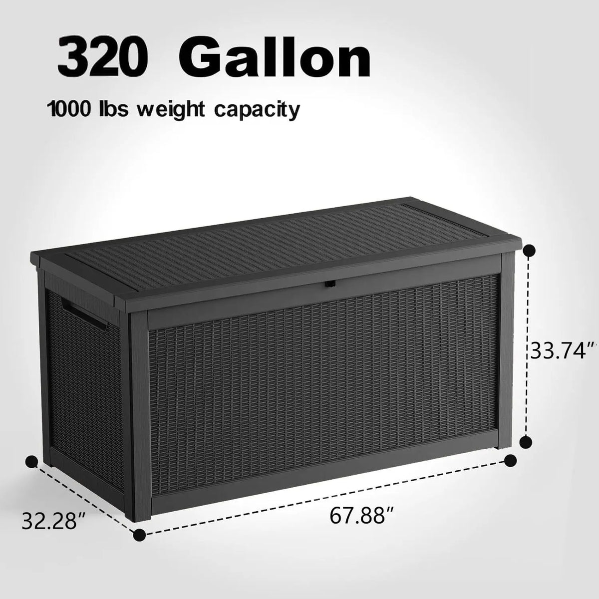 320 Gallon Deck Box Waterproof Outdoor Storage UV Resistant Black, Customized