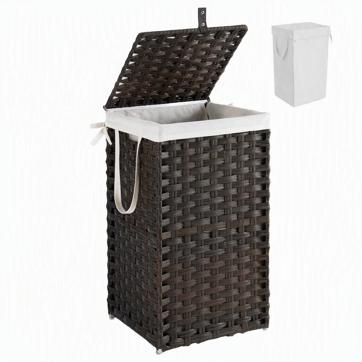 JHK 65L Wicker Laundry Hampers with Lid Woven Clothes Hamper with Side Handles Sturdy Steel Frame Removable Liner Foldable Rattan Laundry Basket For Home