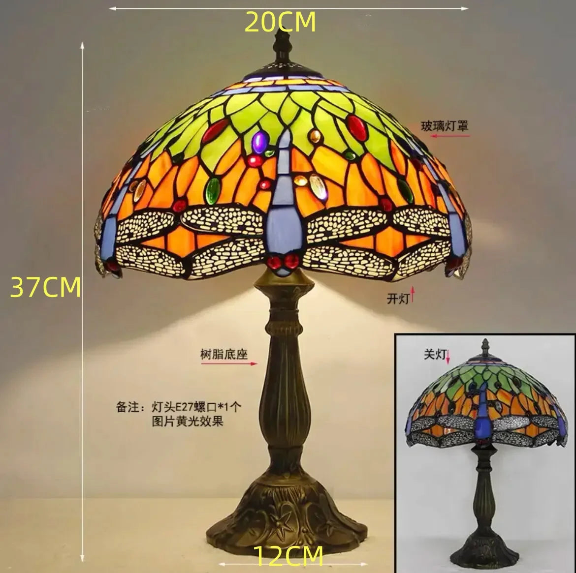 American Stained Glass Retro Restaurant Desk Lamp Bedroom Study Reading Light Bar Homestay Living Room Background Decor Lighting