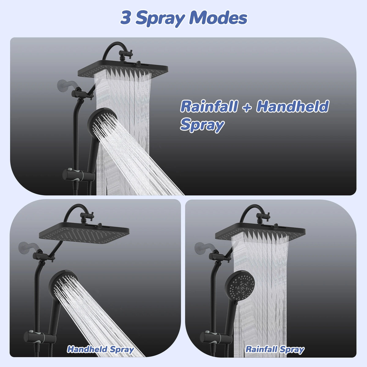 Bathroom Shower Set High Pressure 13 inch Shower Head with Hand Shower Extension Arm with Slide Bar