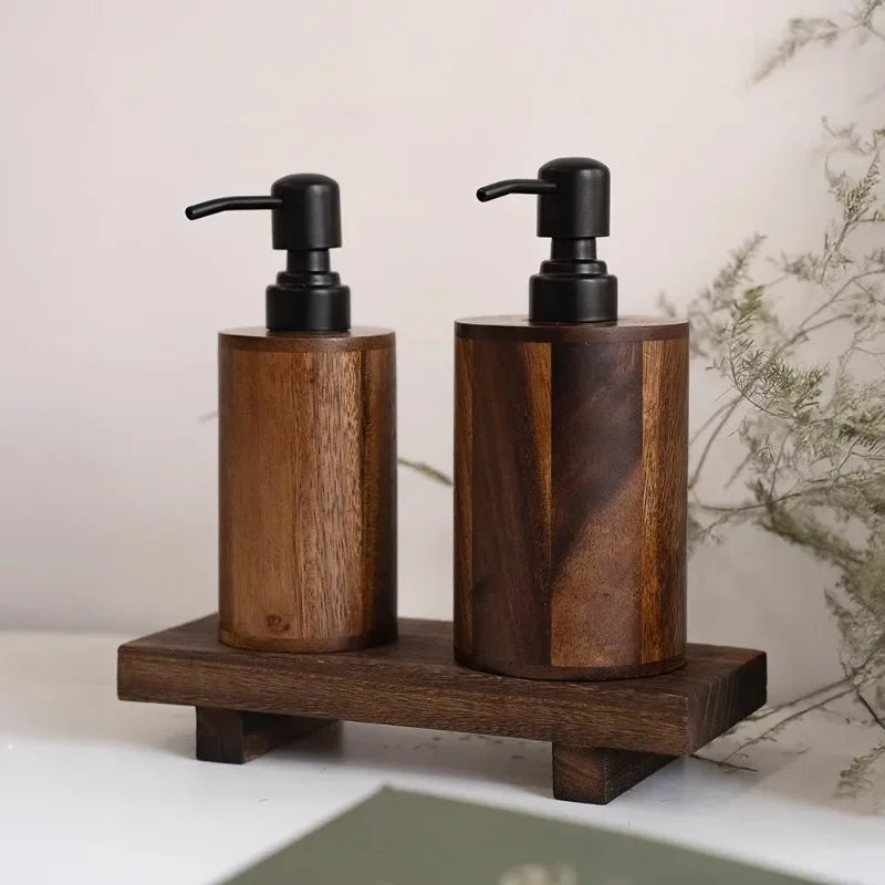 Luxury Walnut Wood Press-type Lotion Dispenser Empty Bottle Hotel Soap Liquid Dispenser Sink Lotion Bottle Bathroom Accessories