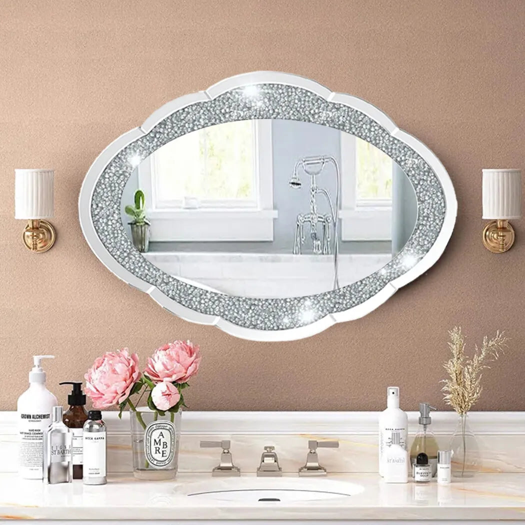 Decor Wall Mirror Arch Crystal Crushed Diamonds Vanity Accent Mirror 600x800mm for Entryway Hallway, Bedroom,Hotel Wall Decor