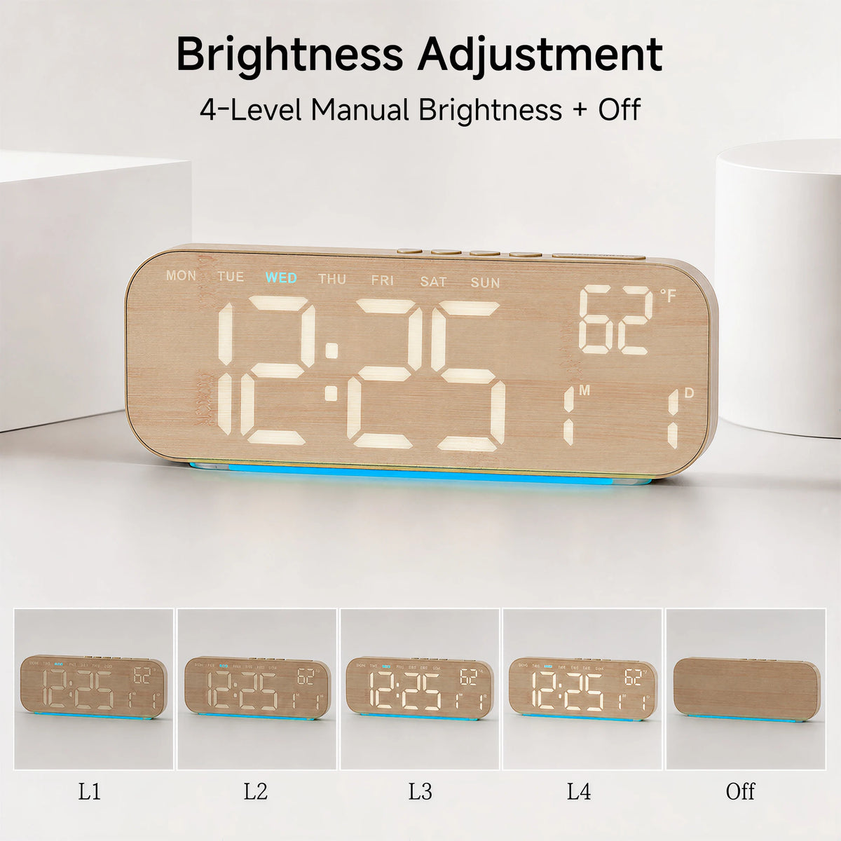 Timess 10inch 4-Color Digital Electronic Alarm Clock, with Ambient Light, Dual Alarms, Automatic Dimming Large Display, Timer, Usb-C Bedroom Bedside Table Clock