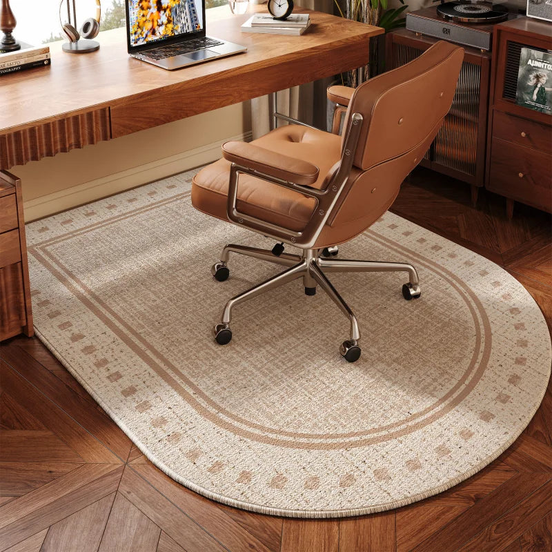 VIKAMA Beige Oval Office Chair Mat Non Slip Washable Mat Carpet For Office Bedroom Gaming Room Home Decor