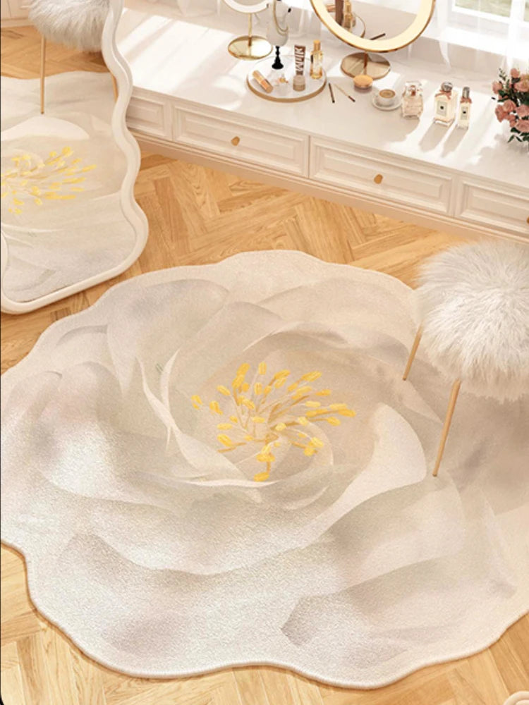 French Style Living Room Decoration Flower Carpet Light Luxury Mirror Floor Mat Girly Rugs for Bedroom Home Irregular Shape Rug