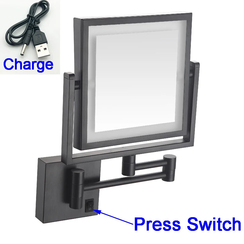 LED Bathroom Mirror 3X Magnifying Dual Arm Extendable Folding Wall Mounted Double Sided Makeup Mirror for Black Bathroom Mirrors