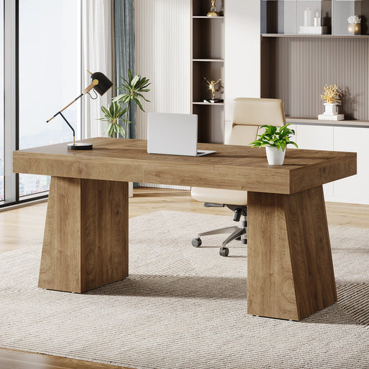 Tribesigns 55-Inch Executive Desk, Large Wood Office Computer Desk with Double Pedestal, Modern Minimalist Workstations