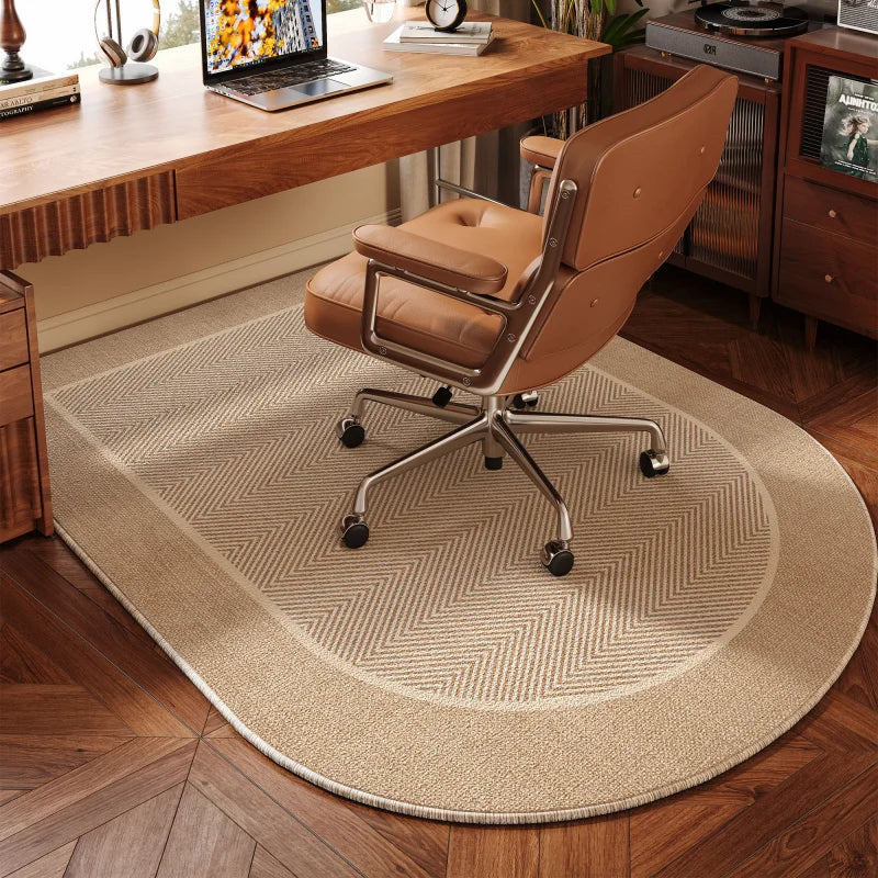 VIKAMA Beige Oval Office Chair Mat Non Slip Washable Mat Carpet For Office Bedroom Gaming Room Home Decor