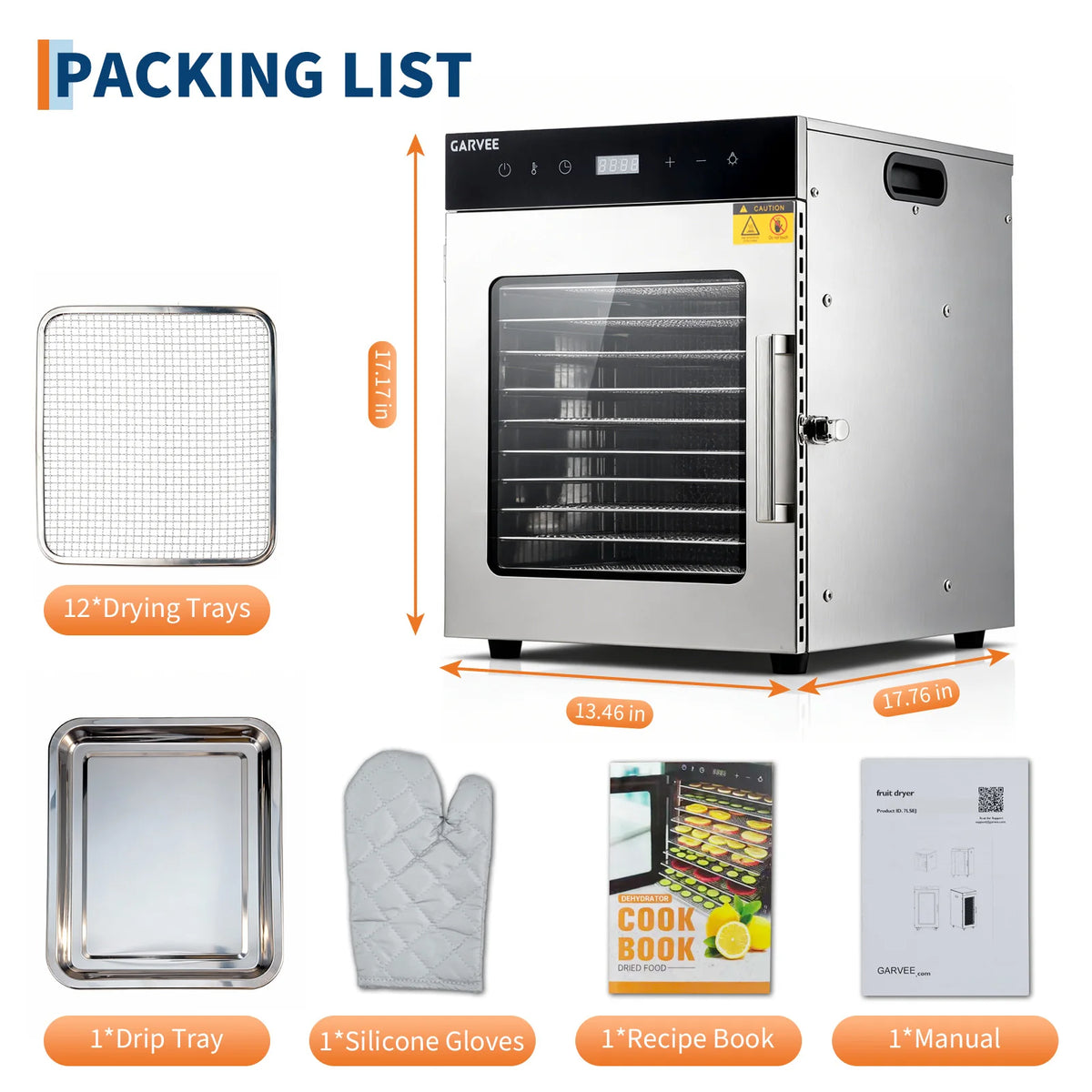 Stainless Steel Digital Food Dehydrator Machine with 10/12 Tray,Adjustable Temperature&24H Timer,Jerky Maker for Fruit Vegetable