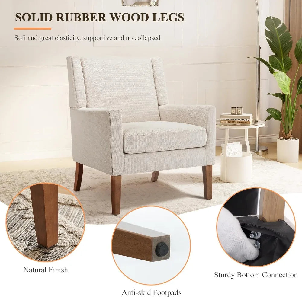 Mid-Century Accent Chair, Comfy Single Sofa, Solid Wood Legs, Set of 2