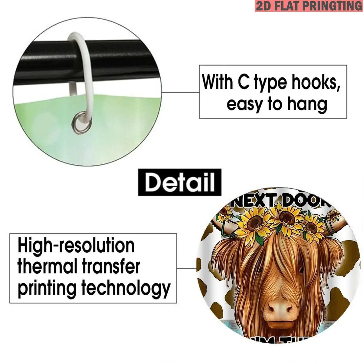 1pc/4pcs Shower Curtain and Bath Mat Set with print pattern Cow Print With Sunflowers And Text Design Non-Slip Bathroom Decor