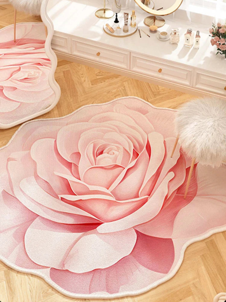 French Style Living Room Decoration Flower Carpet Light Luxury Mirror Floor Mat Girly Rugs for Bedroom Home Irregular Shape Rug