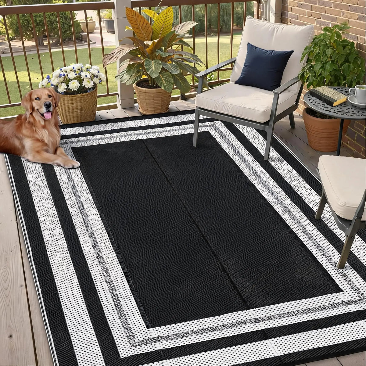 8x10ft Outdoor Rug | Waterproof Reversible Plastic Straw Patio Carpet, Easy Clean Modern Area Mat for Porch, Deck