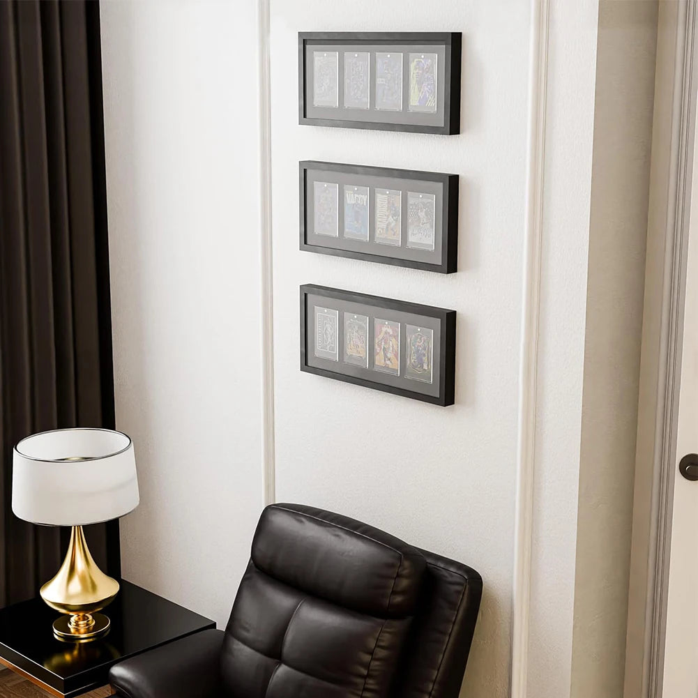 Trading Card Display Frame for 4 Standard Cards - Wall Mount Baseball Card Display Case with UV Protection Magnetic Card Holder