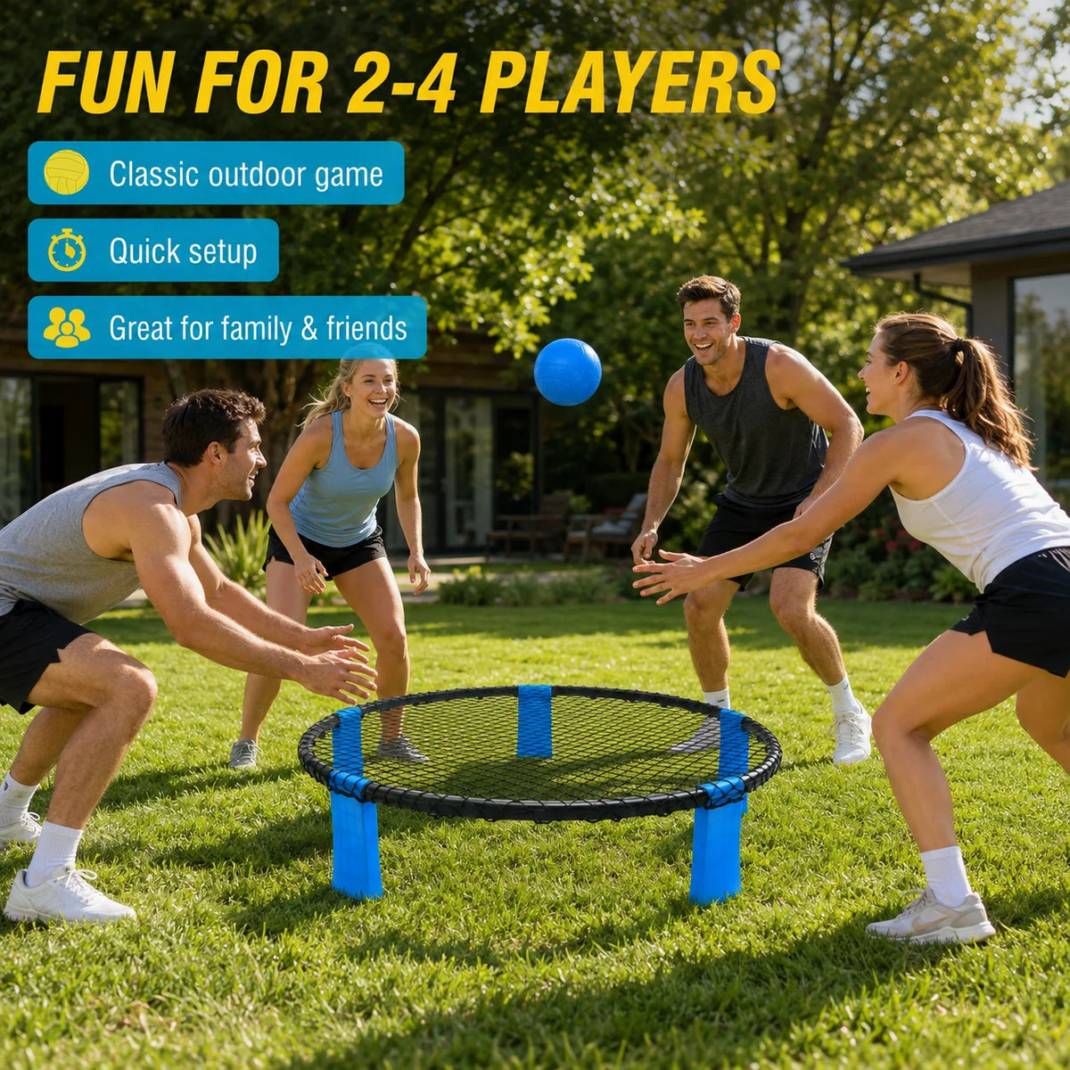 2 Balls Roundnet Game Set Portable Outdoor Sports Beach Lawn Game for Backyard Park Camping Family Party with Net Pump Carry Bag